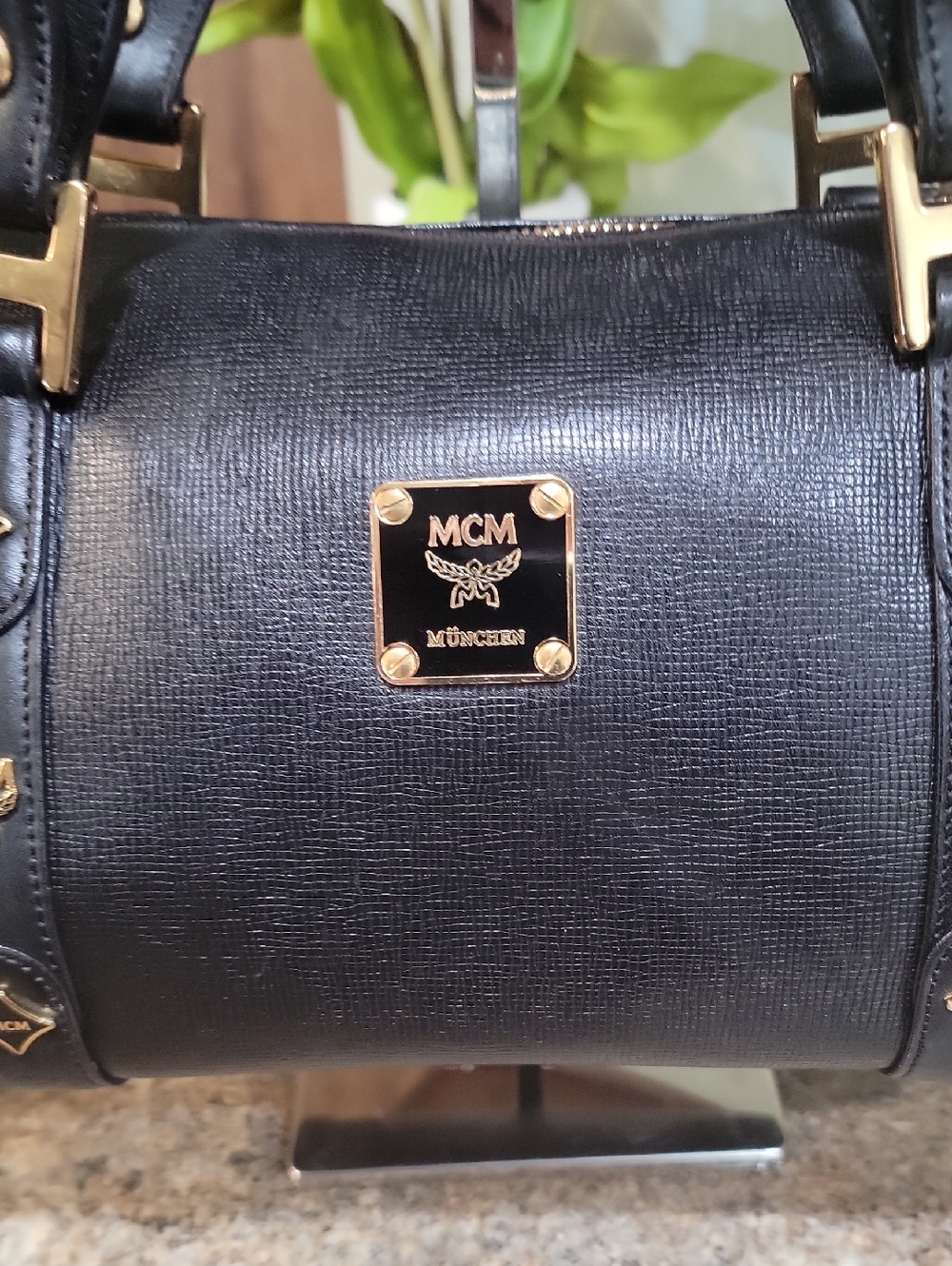 🌵MCM München Large BOSTON Shoulder Bag/Shoulder Bag - Black Textured Leather - Picture 3 of 14